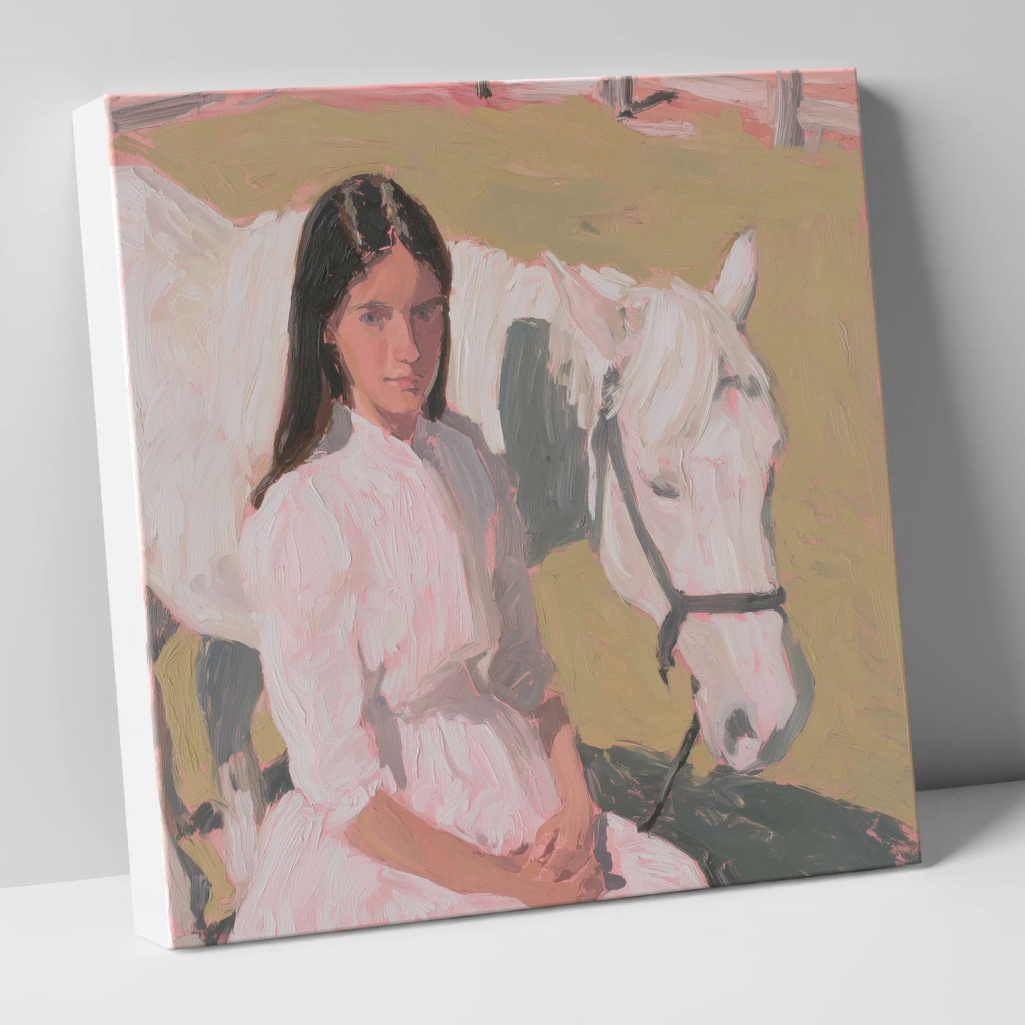 Pastel Companionship horse & rider canvas wall art