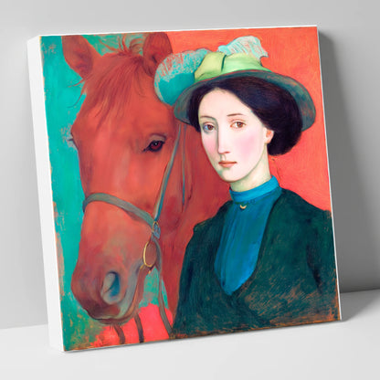 Crimson and Teal Bond horse & rider canvas wall art