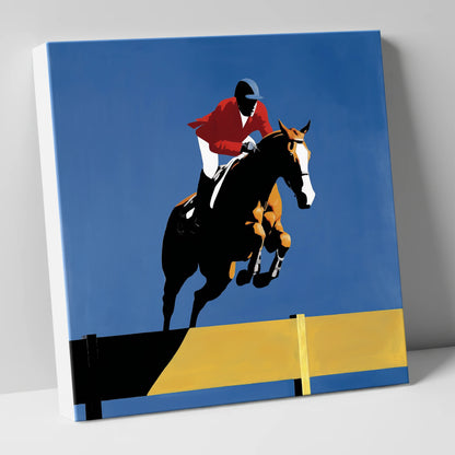 Suspended in Blue show jumping horse canvas wall art