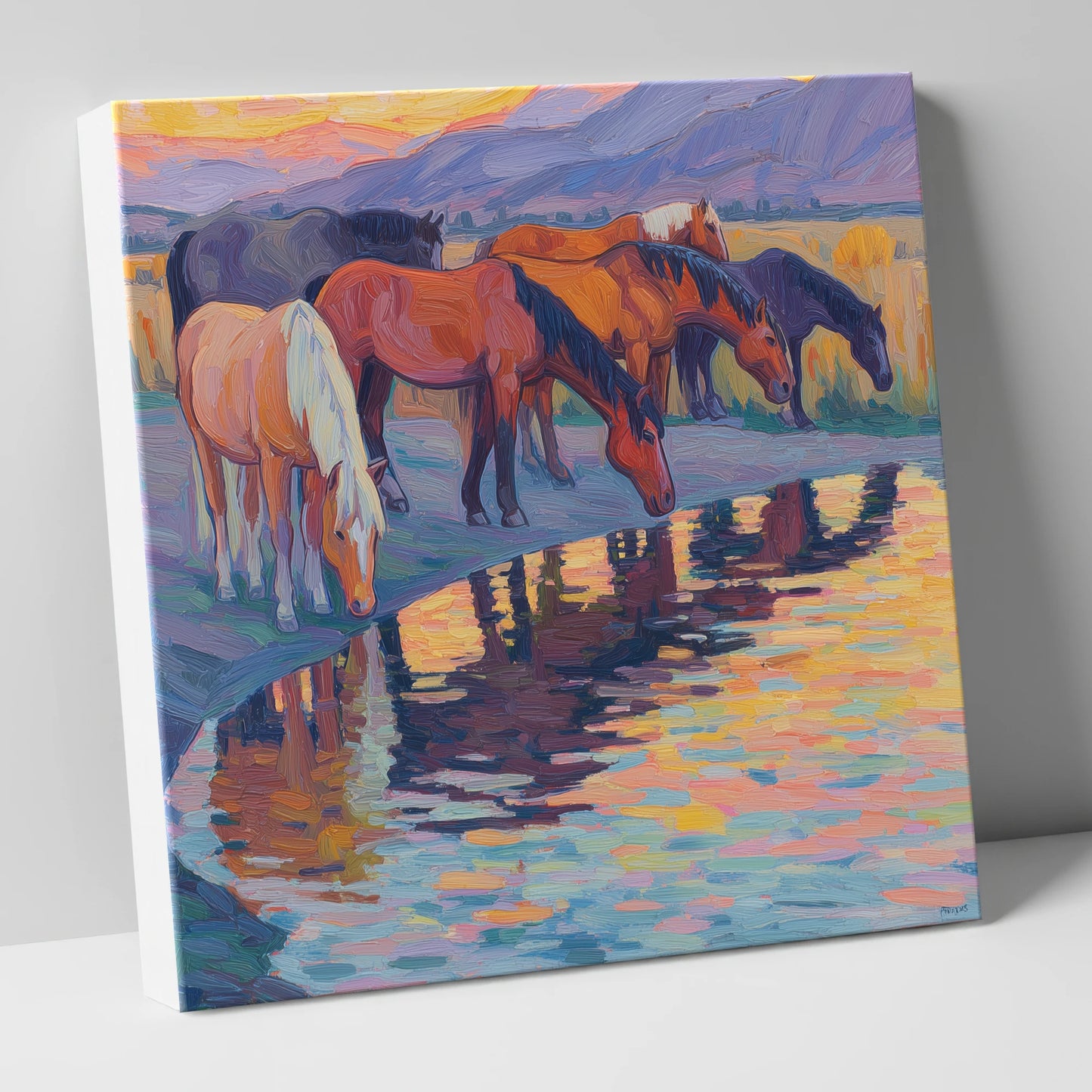Reflections at Dusk wild horses canvas wall art