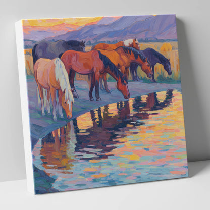 Reflections at Dusk wild horses canvas wall art