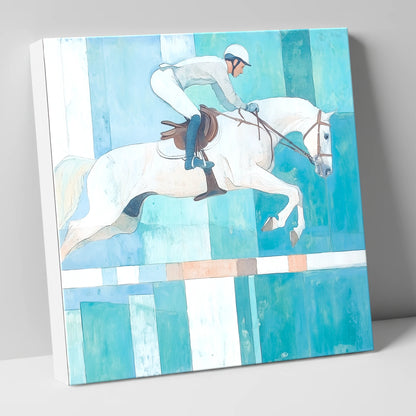 Aquamarine Ascent show jumping horse canvas wall art