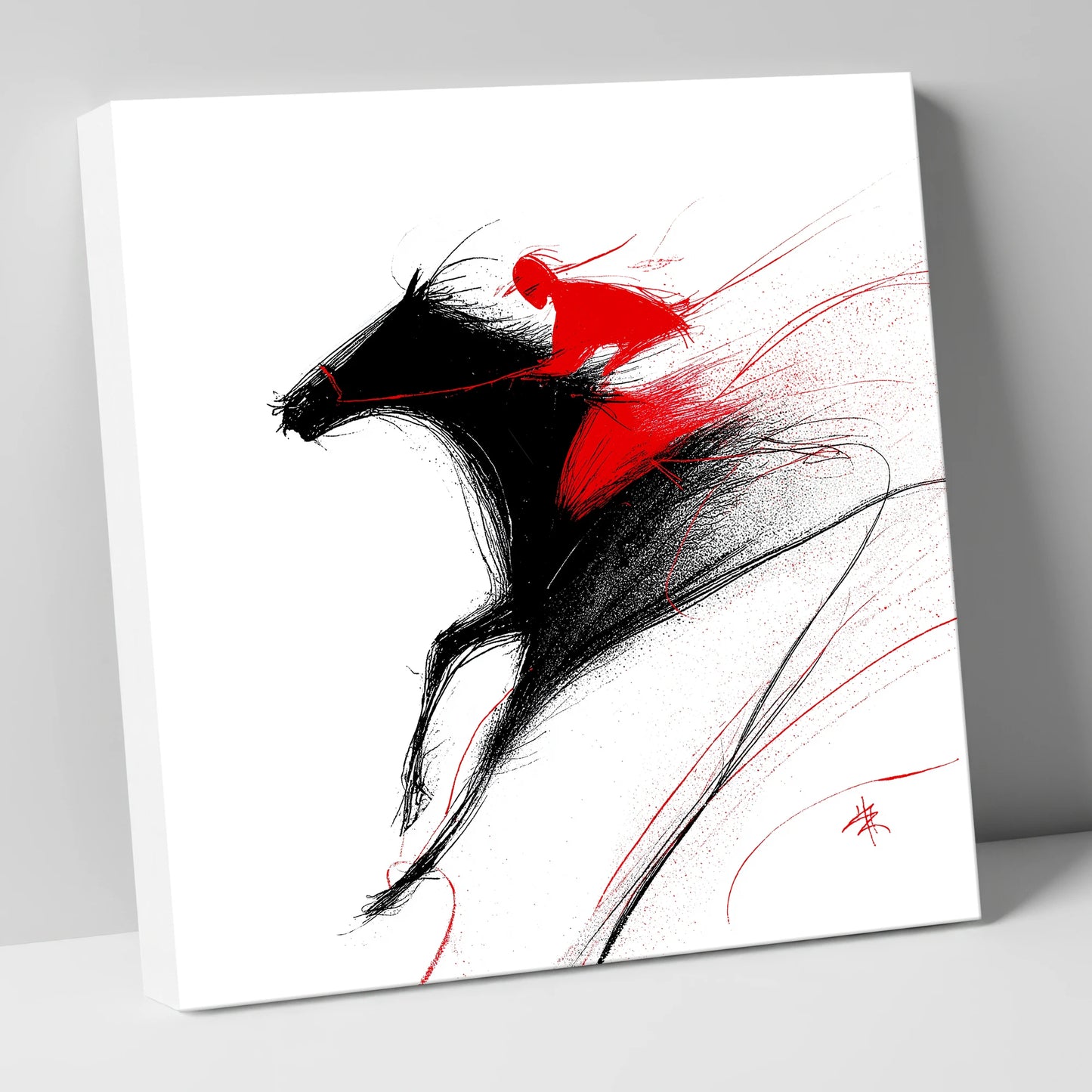Adrenaline in Red racing horse canvas wall art