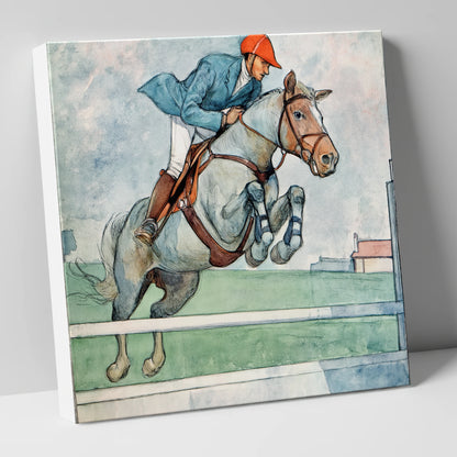 Clearing the White Rail show jumping horse canvas wall art