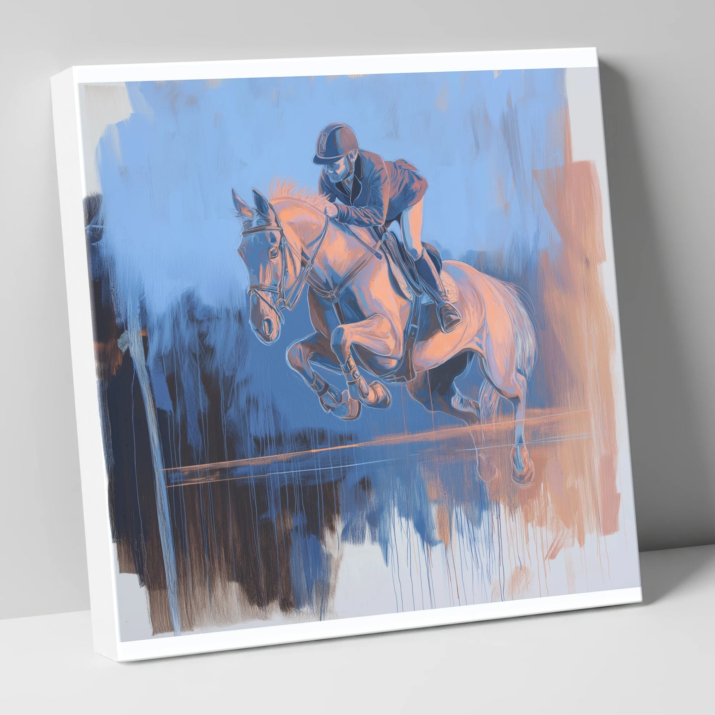 Suspended Over Cobalt show jumping horse canvas wall art