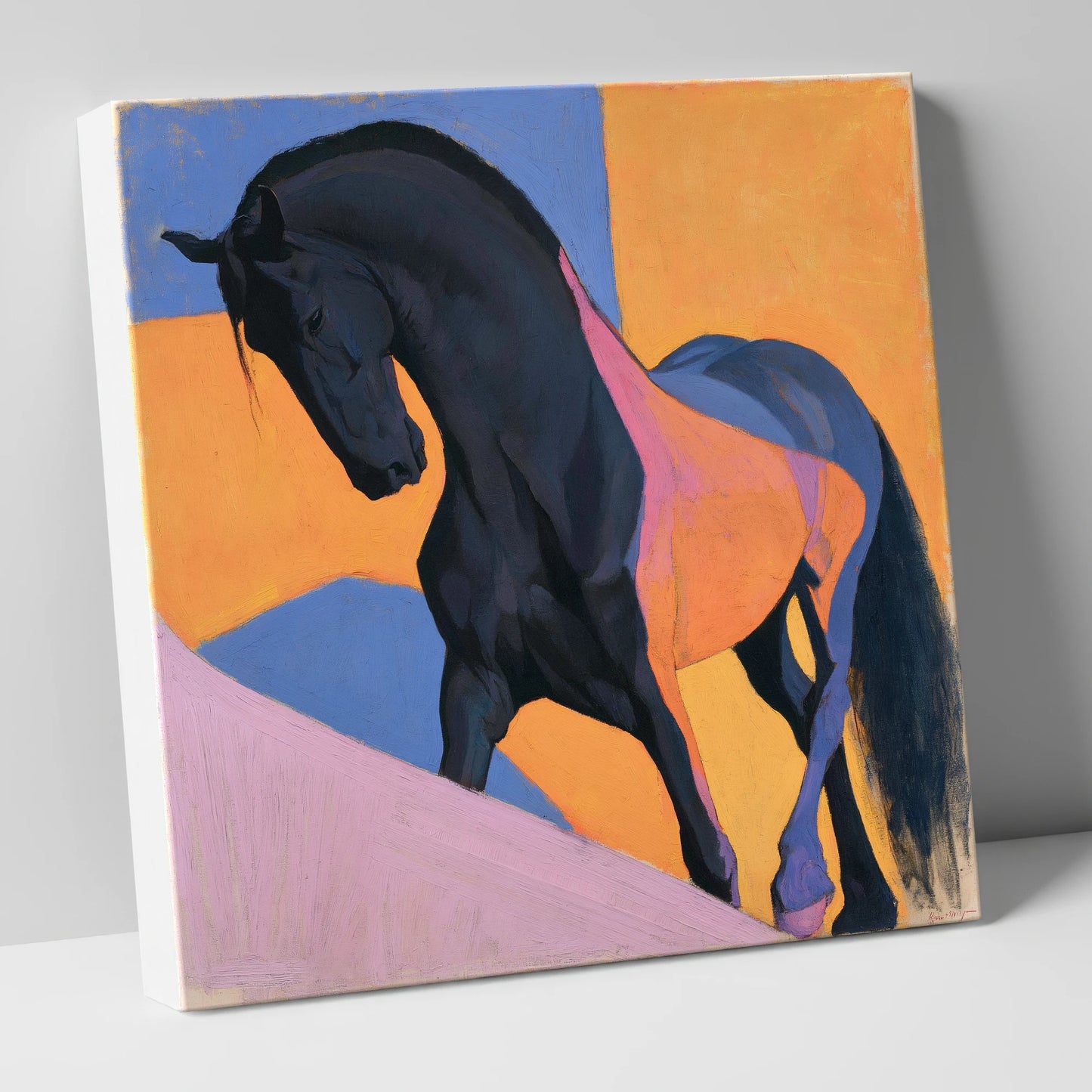 Black Stallion on Bold Orange horse breed canvas wall art