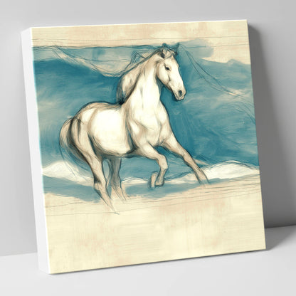 Ethereal Grey Canter horse portrait canvas wall art