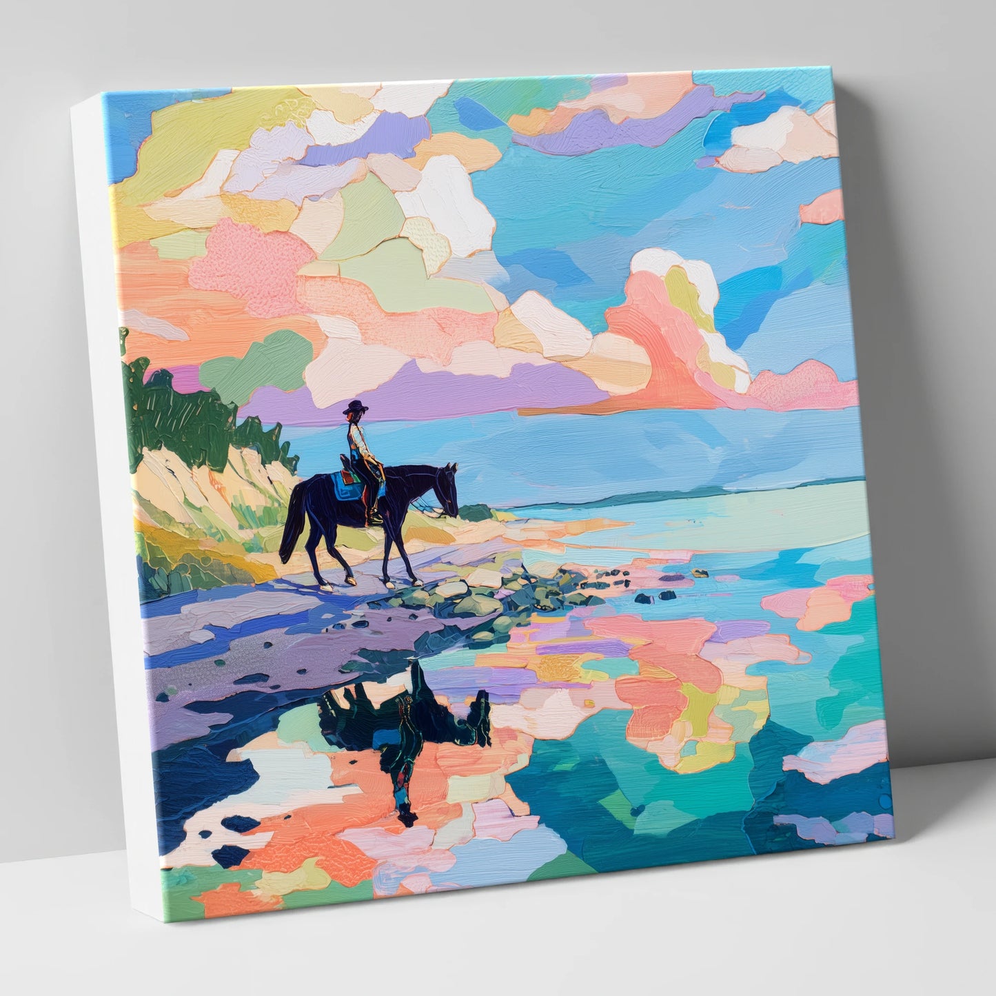 Technicolour Tide beach horse canvas wall art