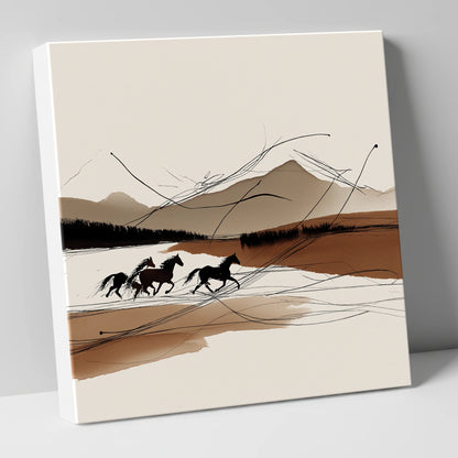 Sepia Horizon Herd wild horses canvas wall art