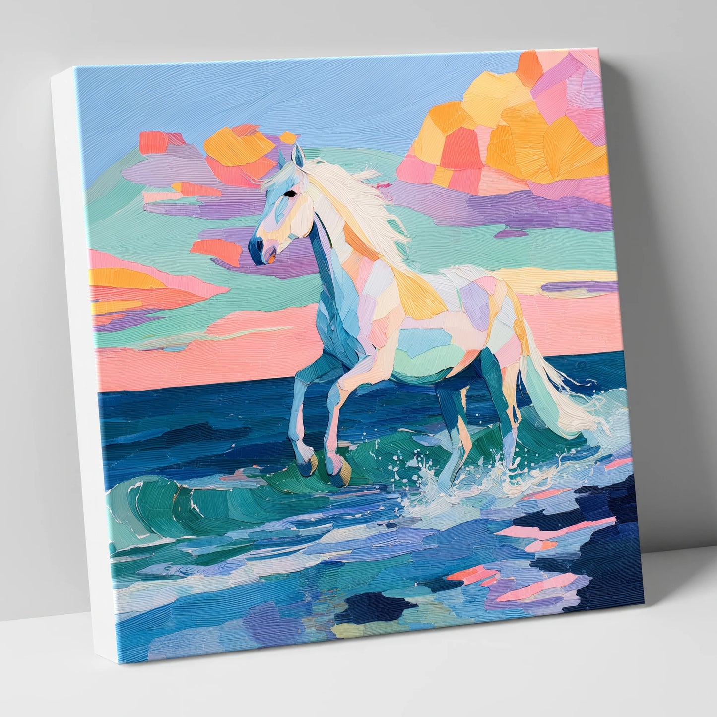 Vibrant Coastal Canter beach horse canvas wall art