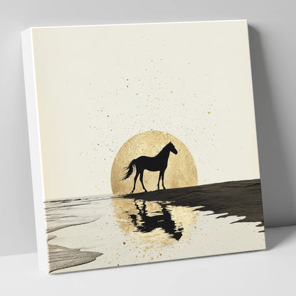 Gilded Shoreline Solitude horse landscape canvas wall art
