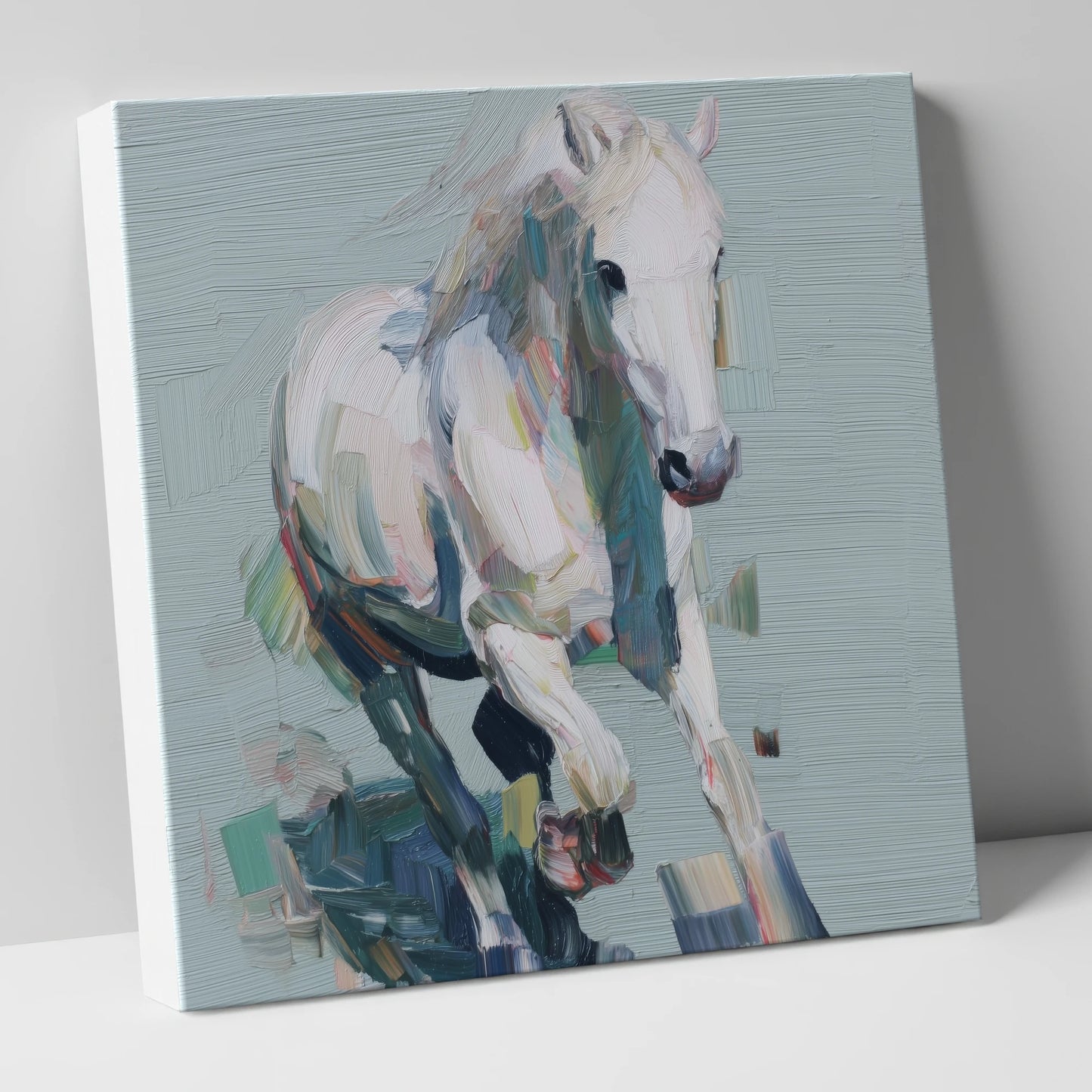 Expressive Grey Canter horse breed canvas wall art