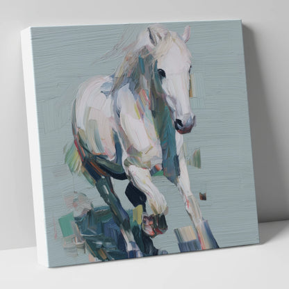 Expressive Grey Canter horse breed canvas wall art