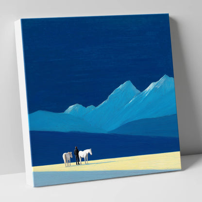 Azure Mountain Solitude horse landscape canvas wall art