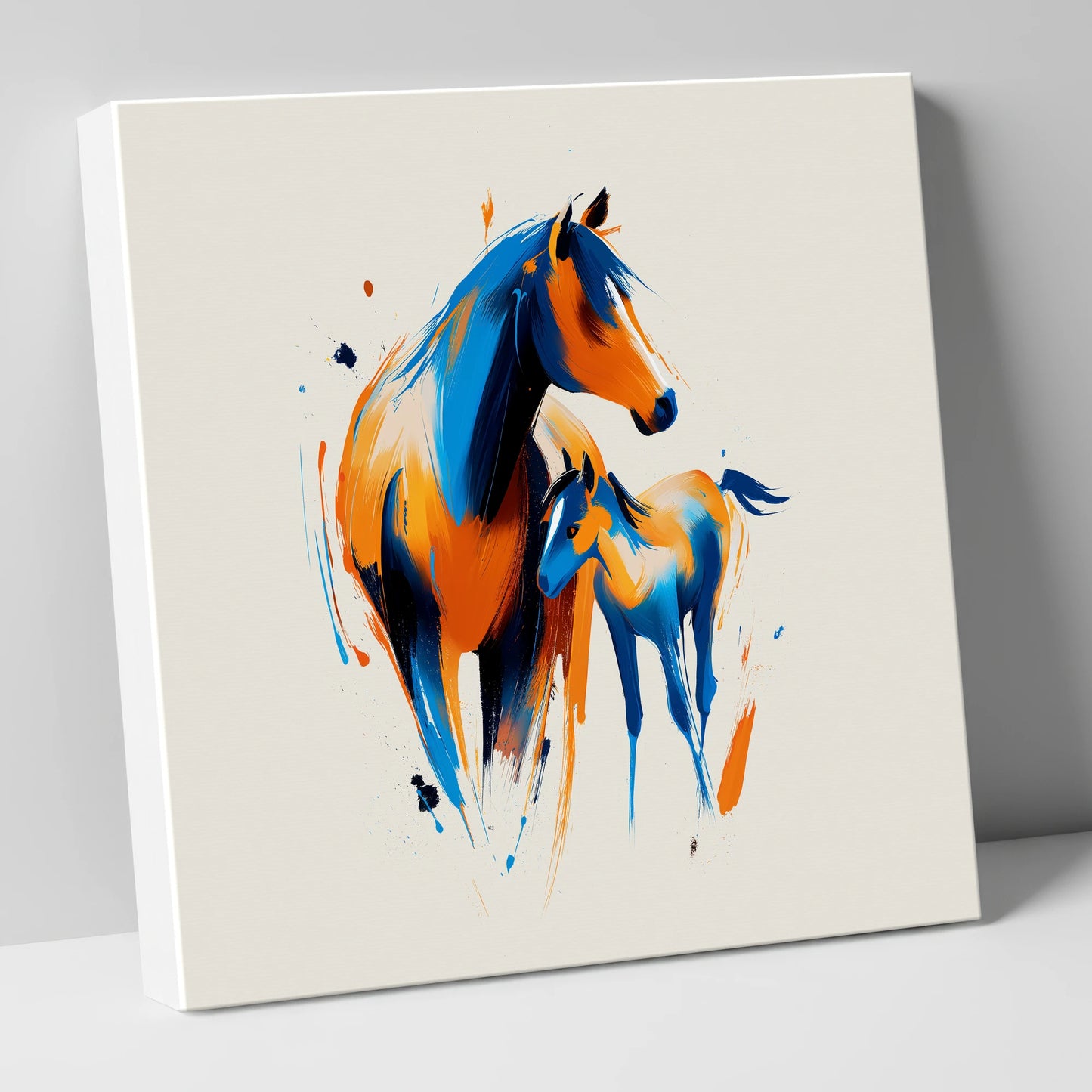 Azure and Amber Bond mare & foal canvas wall art