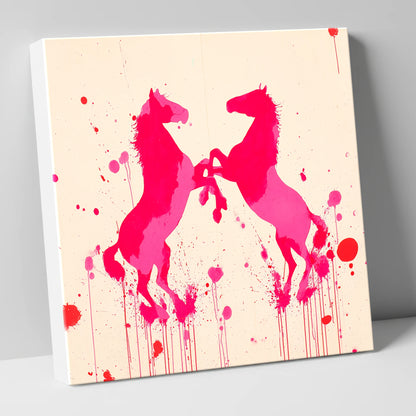 Rearing in Magenta wild horses canvas wall art