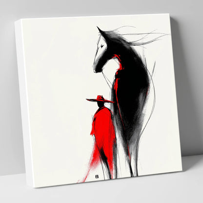 Crimson Rider Silhouette western horse canvas wall art
