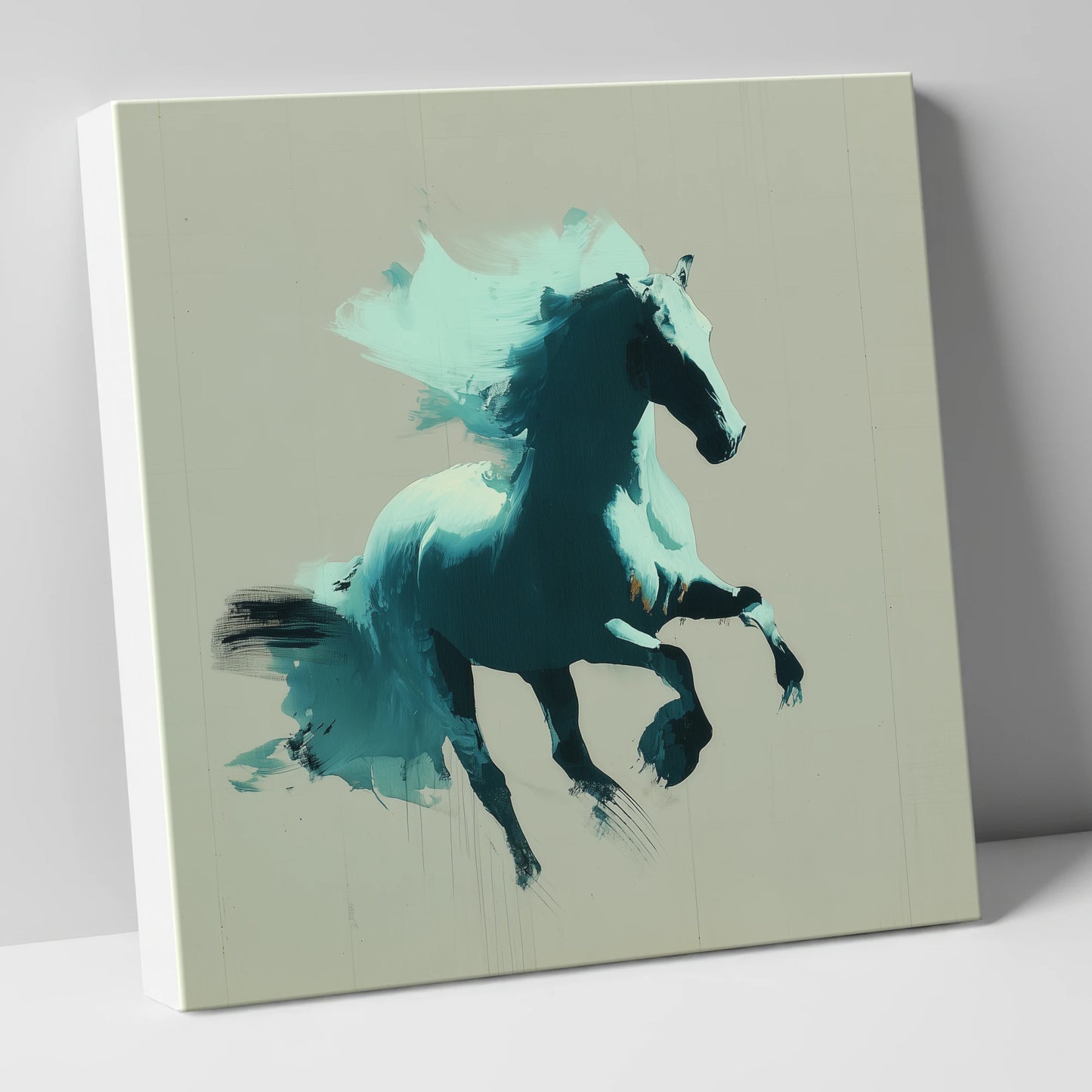 Dynamic Teal Stallion horse breed canvas wall art