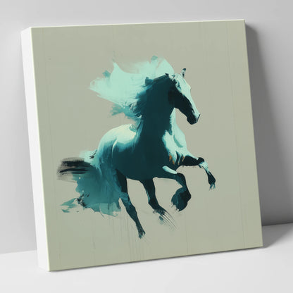Dynamic Teal Stallion horse breed canvas wall art