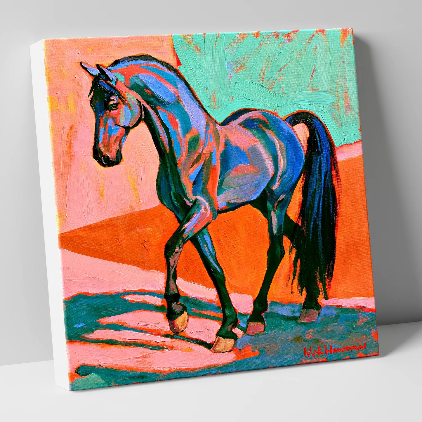 Vibrant Blue Contemporary Horse horse breed canvas wall art