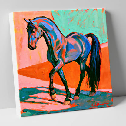 Vibrant Blue Contemporary Horse horse breed canvas wall art