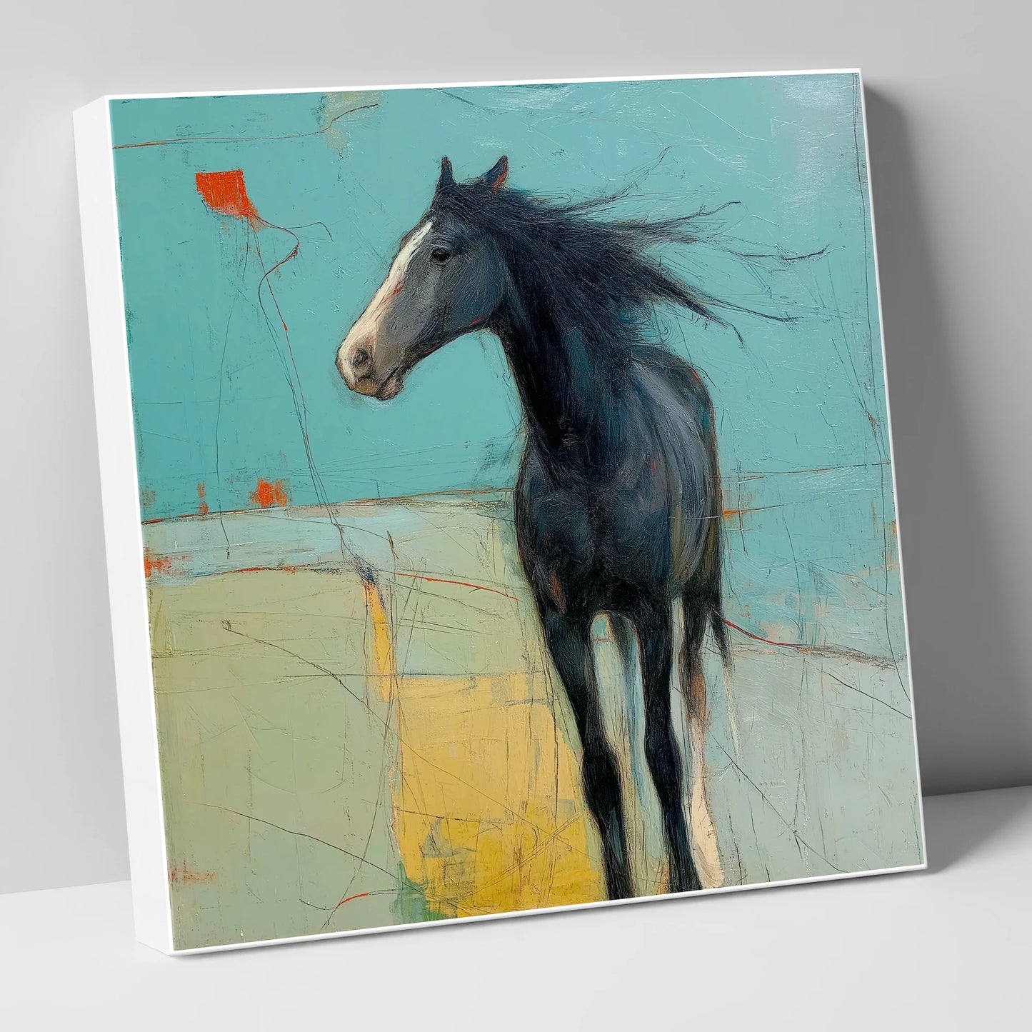 Abstract Windswept Equine horse portrait canvas wall art
