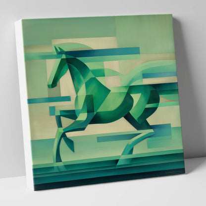 Abstract Emerald Canter horse portrait canvas wall art