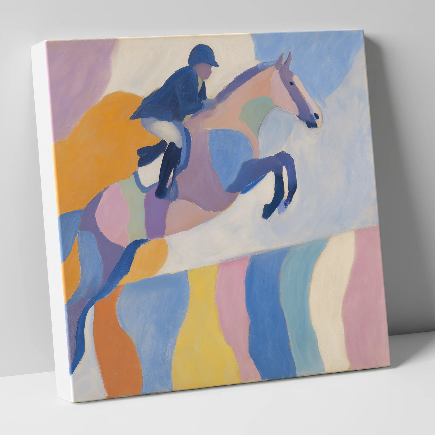 Pastel Abstract Leap show jumping horse canvas wall art