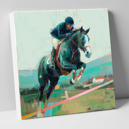 Midnight Flight show jumping horse canvas wall art