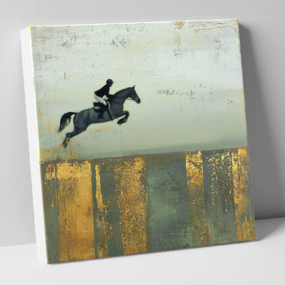 Flight Over Gold show jumping horse canvas wall art