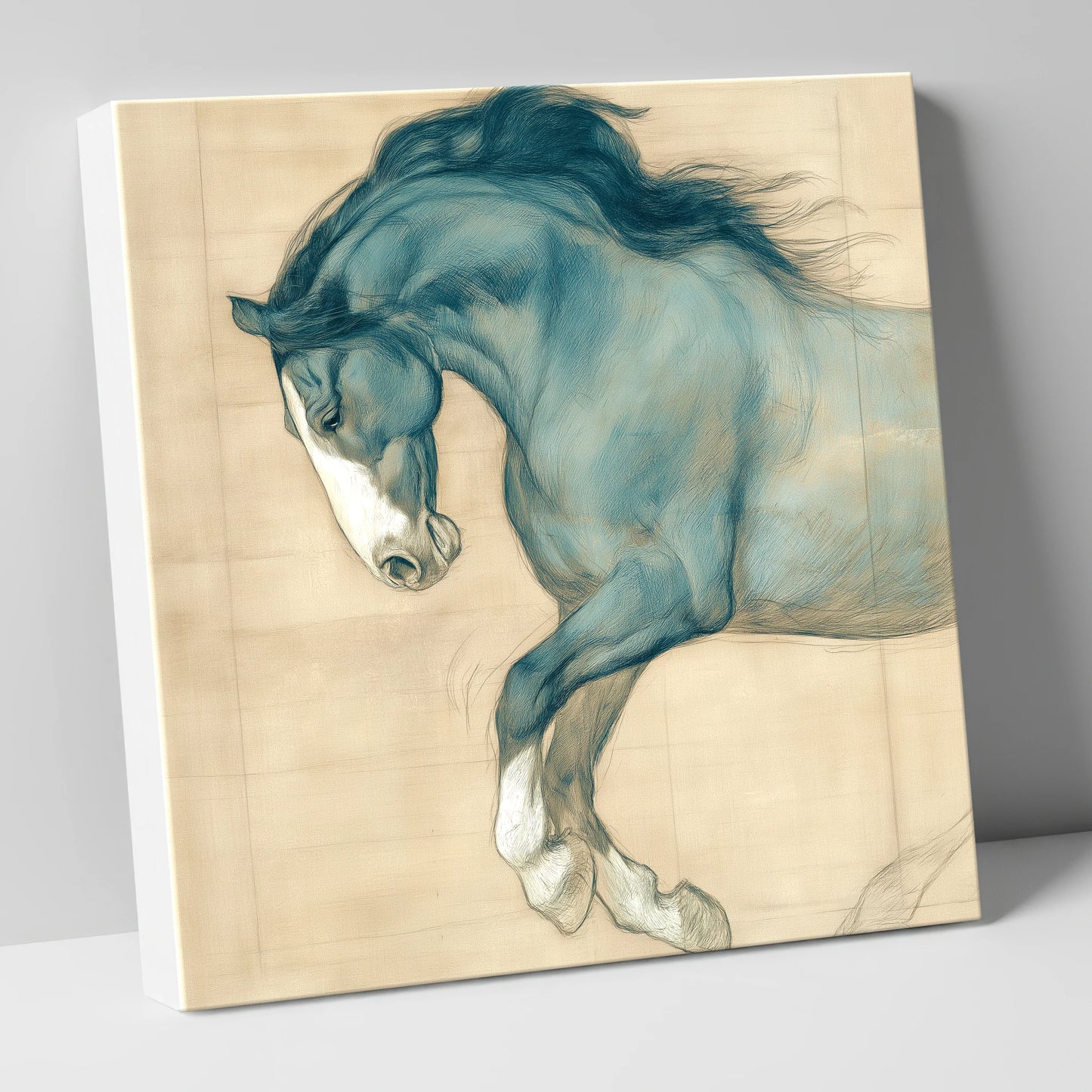 Study in Teal horse portrait canvas wall art