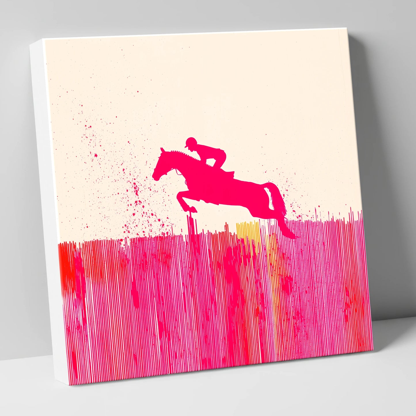 Vibrant Magenta Leap show jumping horse canvas wall art