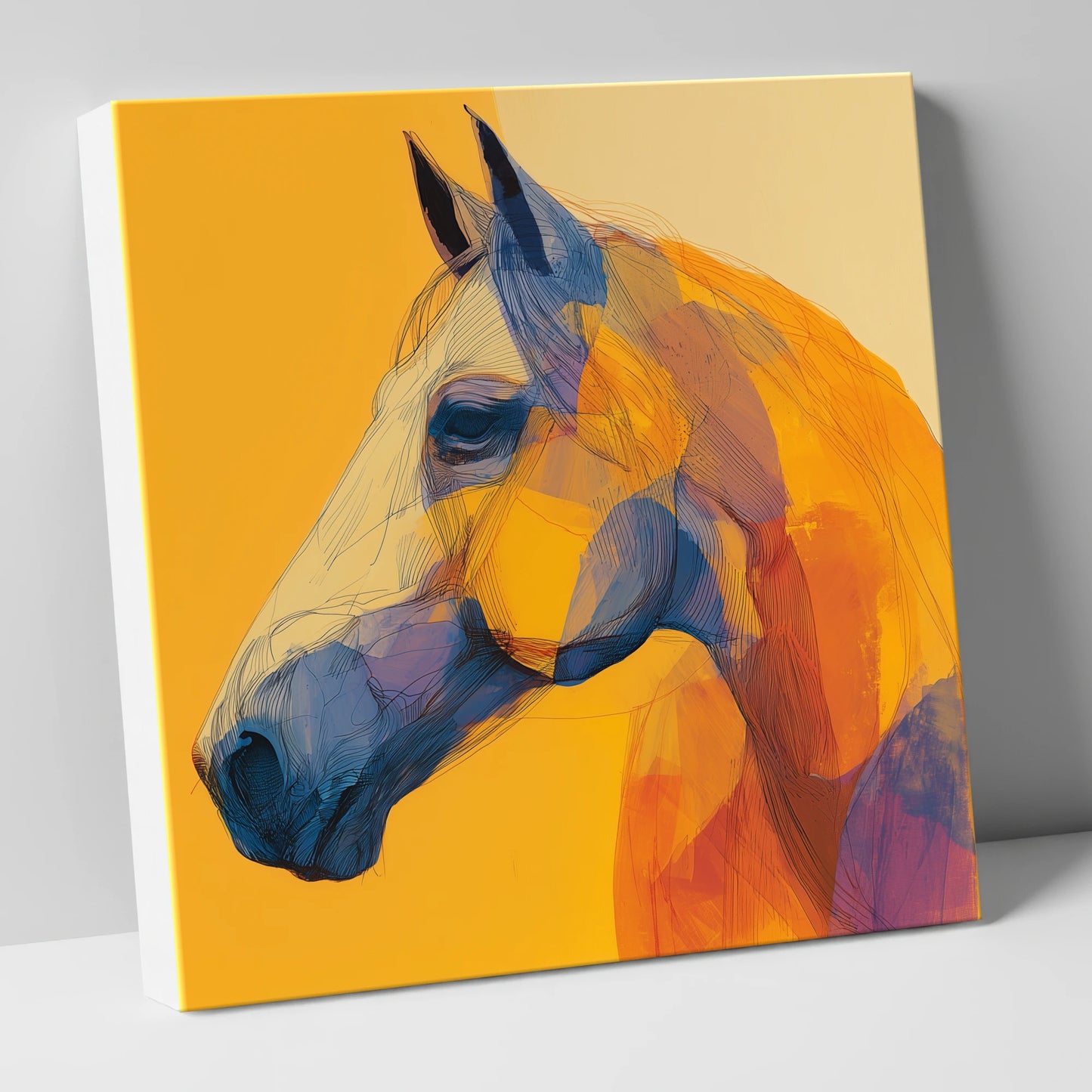 Vibrant Cobalt Contour horse portrait canvas wall art