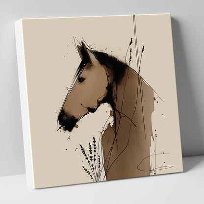 Earthy Equine Silhouette horse portrait canvas wall art