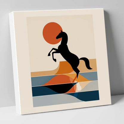 Terracotta Sun Silhouette wild horses canvas wall art
