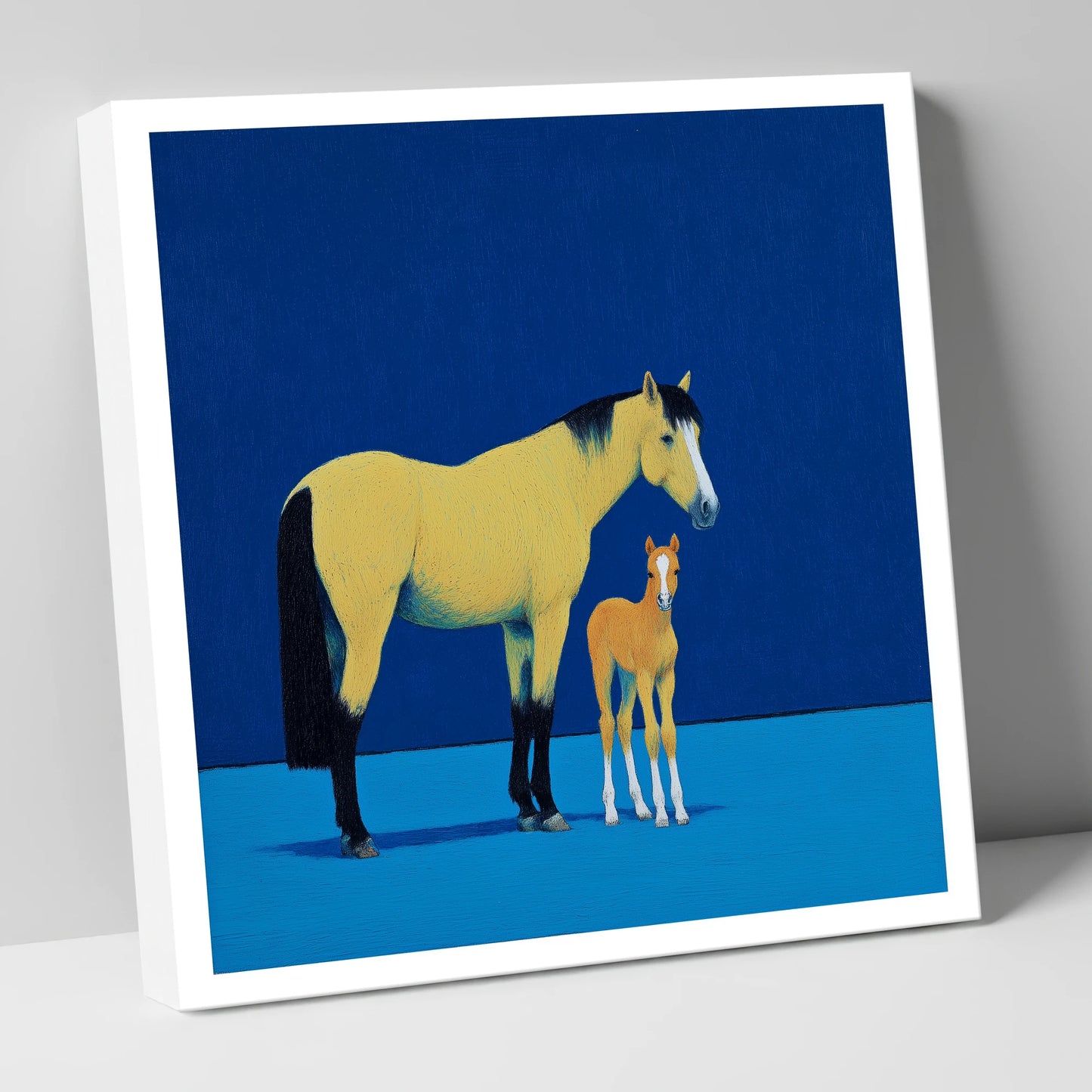 Striking Bonds in Blue mare & foal canvas wall art