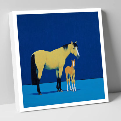 Striking Bonds in Blue mare & foal canvas wall art