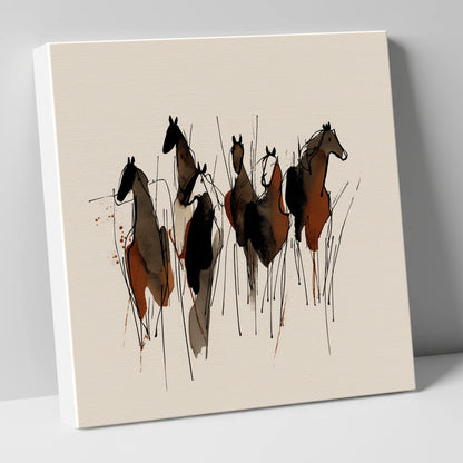 Earthy Herd Silhouettes wild horses canvas wall art