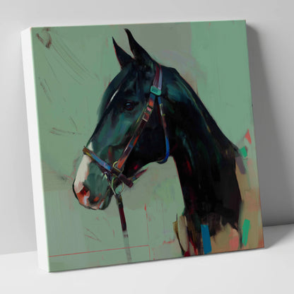 Midnight Profile in Teal horse portrait canvas wall art
