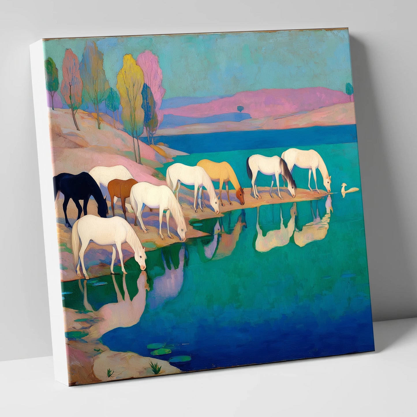 Reflections at Turquoise Waters wild horses canvas wall art