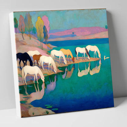 Reflections at Turquoise Waters wild horses canvas wall art