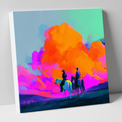 Vivid Western Horizon horse landscape canvas wall art
