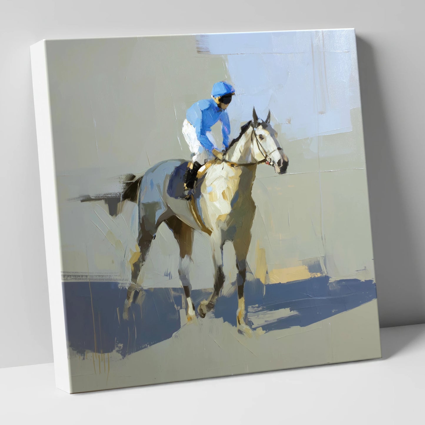 Blue Silks and Shadows racing horse canvas wall art