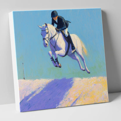 Airborne in Violet Light show jumping horse canvas wall art