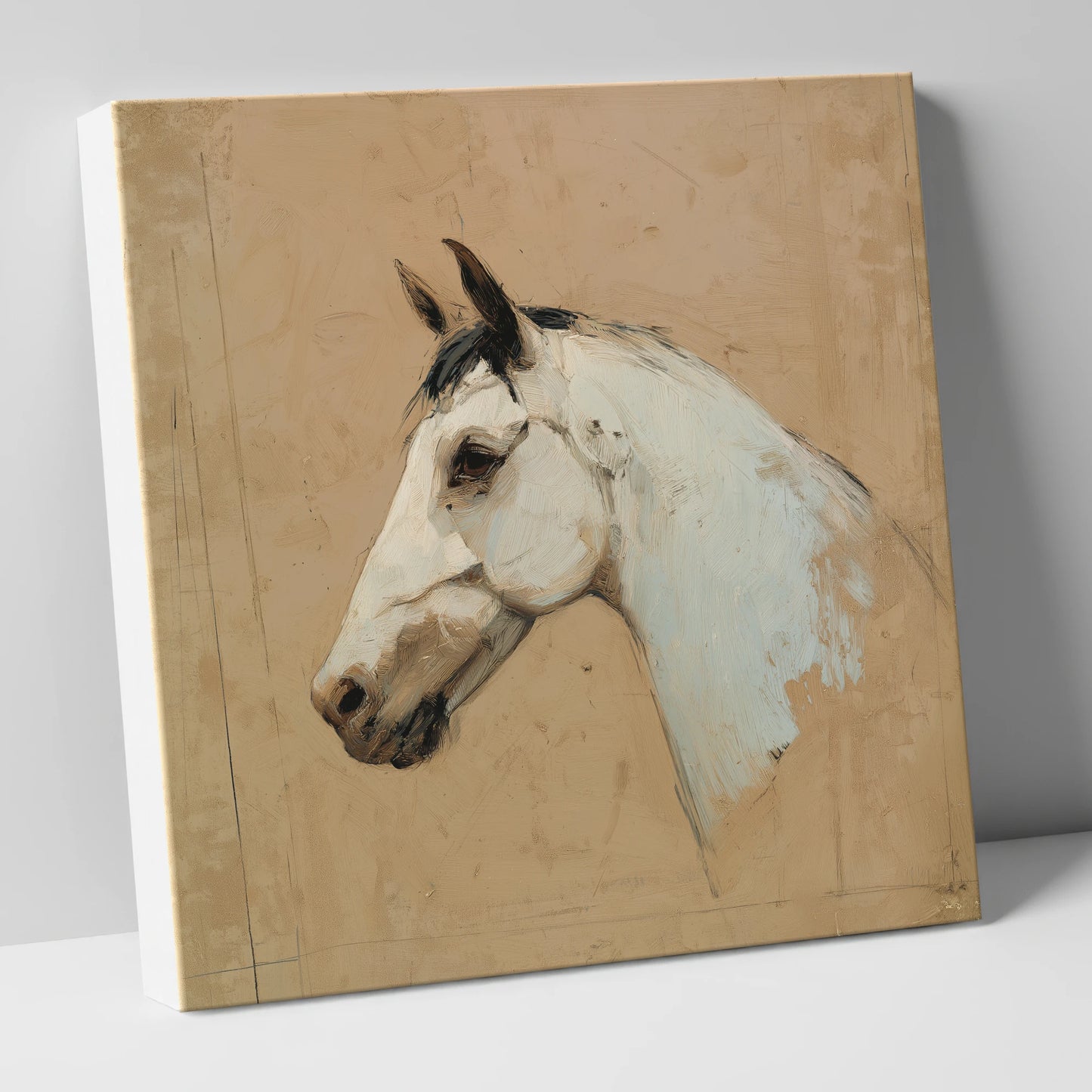 Elegance in Grey horse portrait canvas wall art