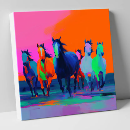 Technicolour Charge wild horses canvas wall art