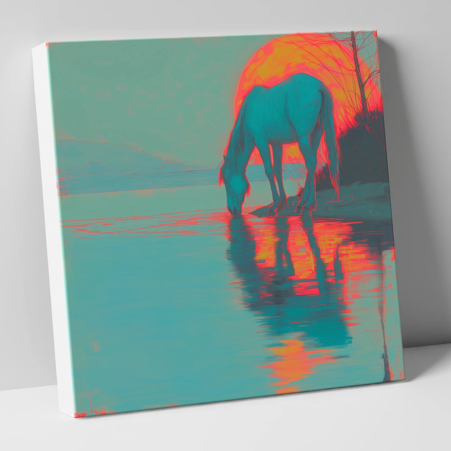 Electric Sunset Reflections horse landscape canvas wall art