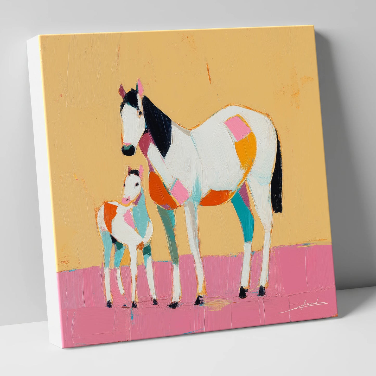 Vibrant Geometric Bond mare & foal canvas wall art