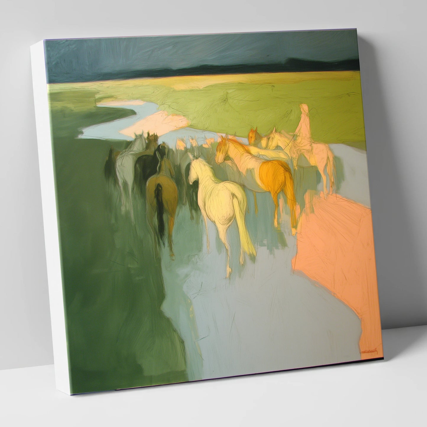The River Crossing horse landscape canvas wall art