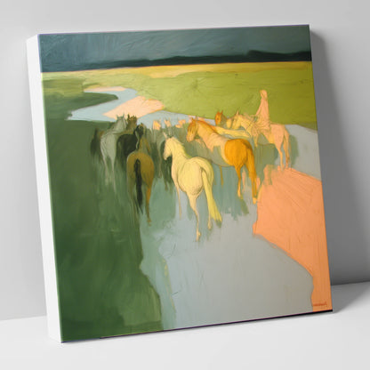 The River Crossing horse landscape canvas wall art